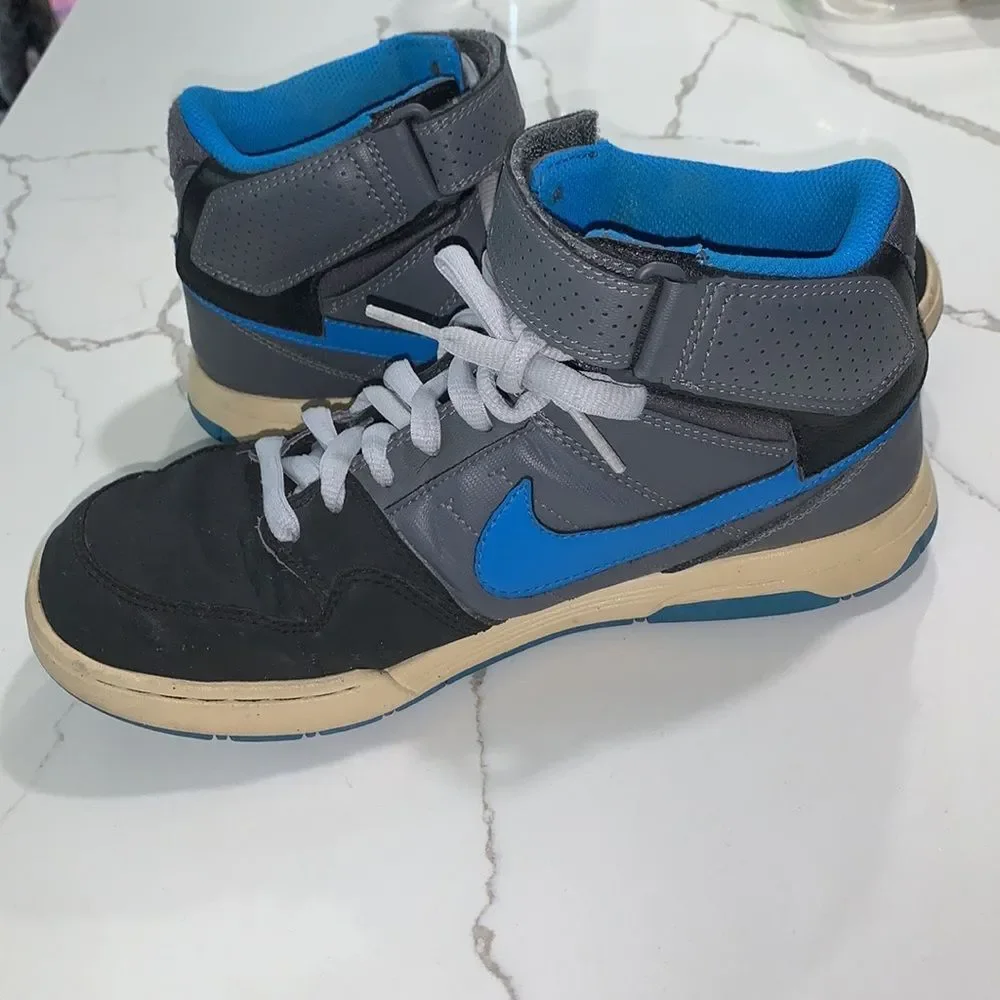 Nike Vintage Mogan Blue Black Leather Youth Mid Skate Shoes Sneakers Size 6.5Y